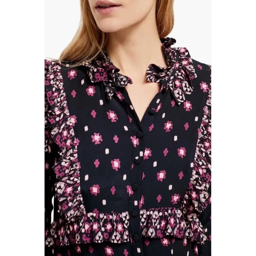 Free‎ People Women Midi Dress Black Floral Calico Skies Cottagecore Boho Sz S